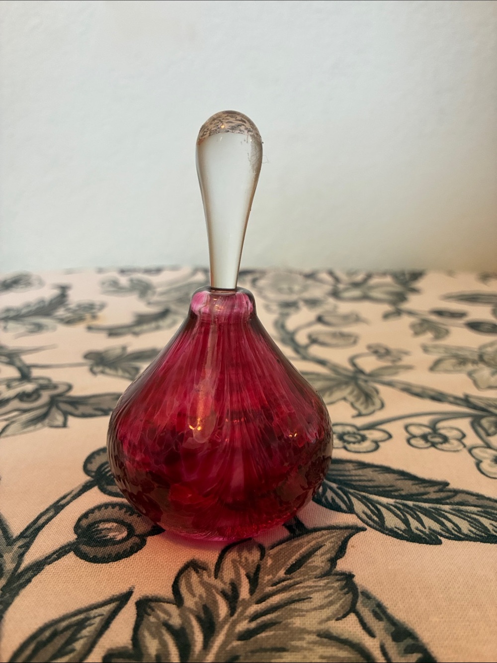 Handblown Raspberry Glass Scent Bottle with Clear Stopper